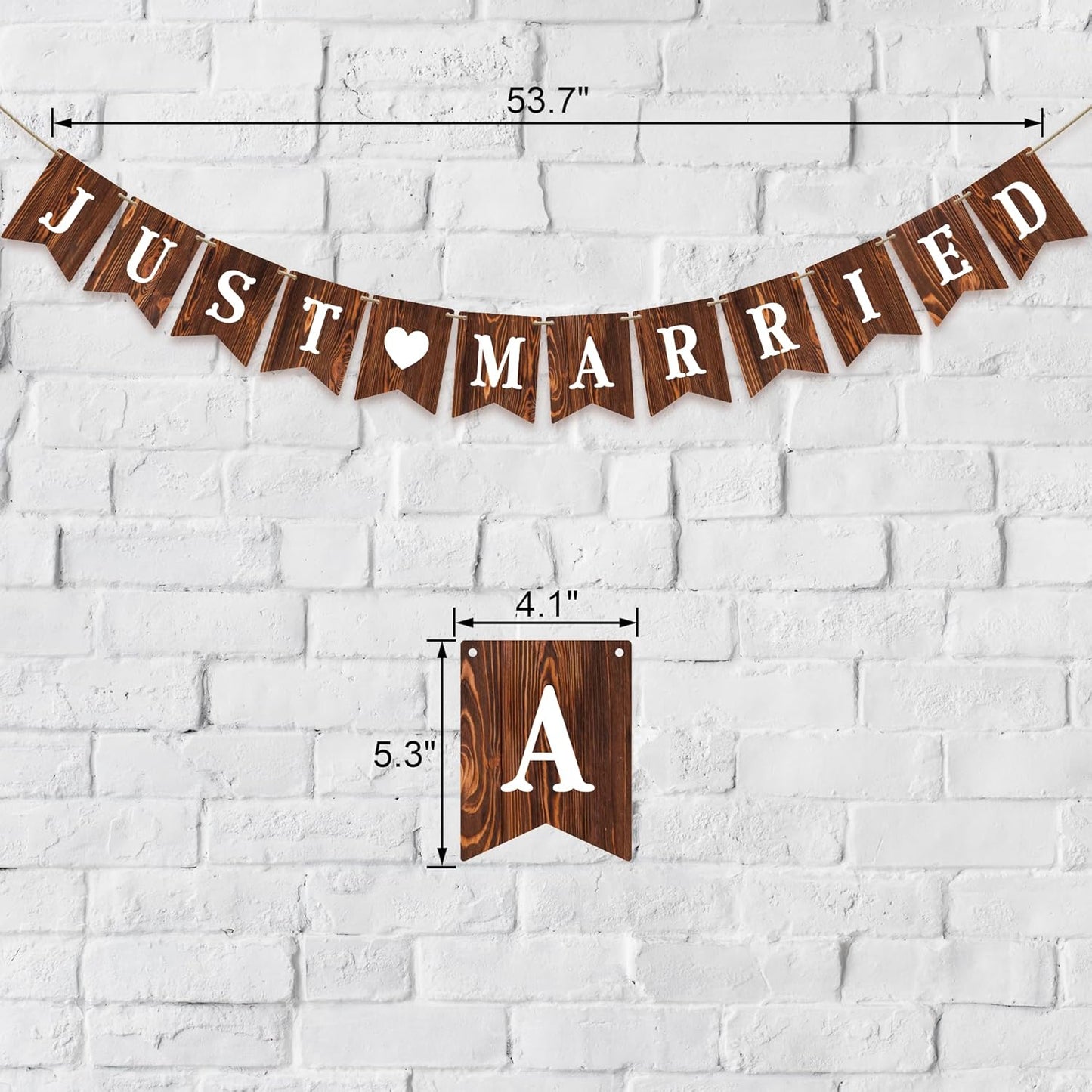 Rustic Wedding Decoration Set Just Married Cake Topper & 12 PCS Cupcake Toppers & Banner & Mr Mrs Table Sign in Wood