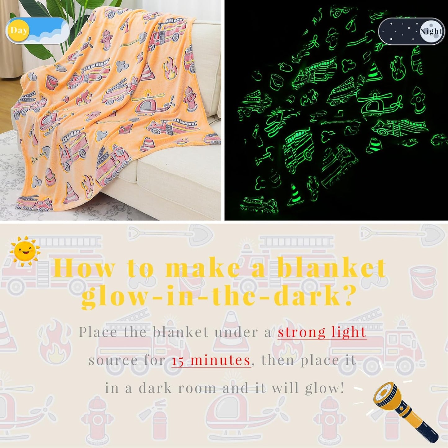 Fire Truck Blanket Glow in The Dark Blanket for Toddler Boy Blankets Firetruck Gifts Toys for Boys Son Birthday