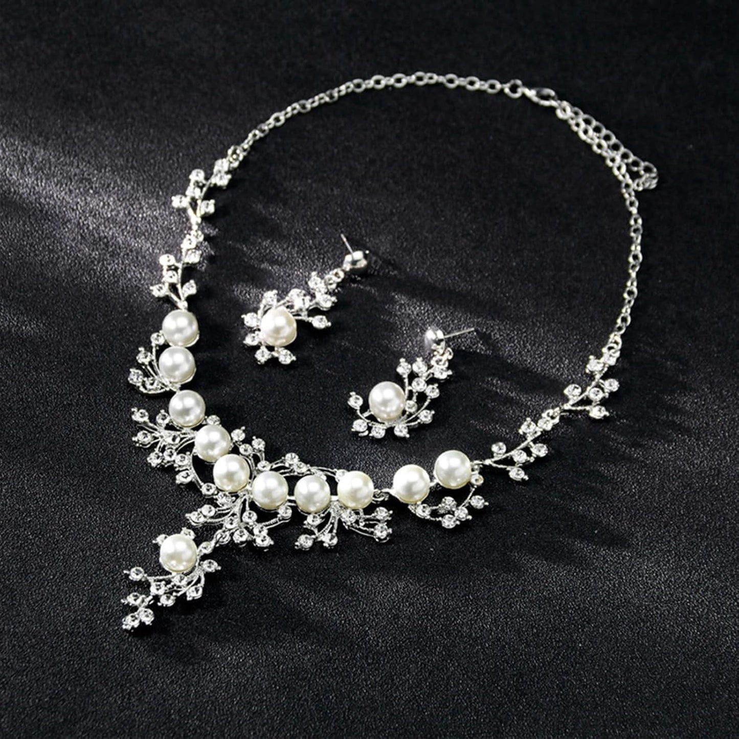 Jewelry Set for Women, Pearl Necklace Dangle Earrings Set Allergy Free Wedding Party Jewelry for Bridal Bridesmaid