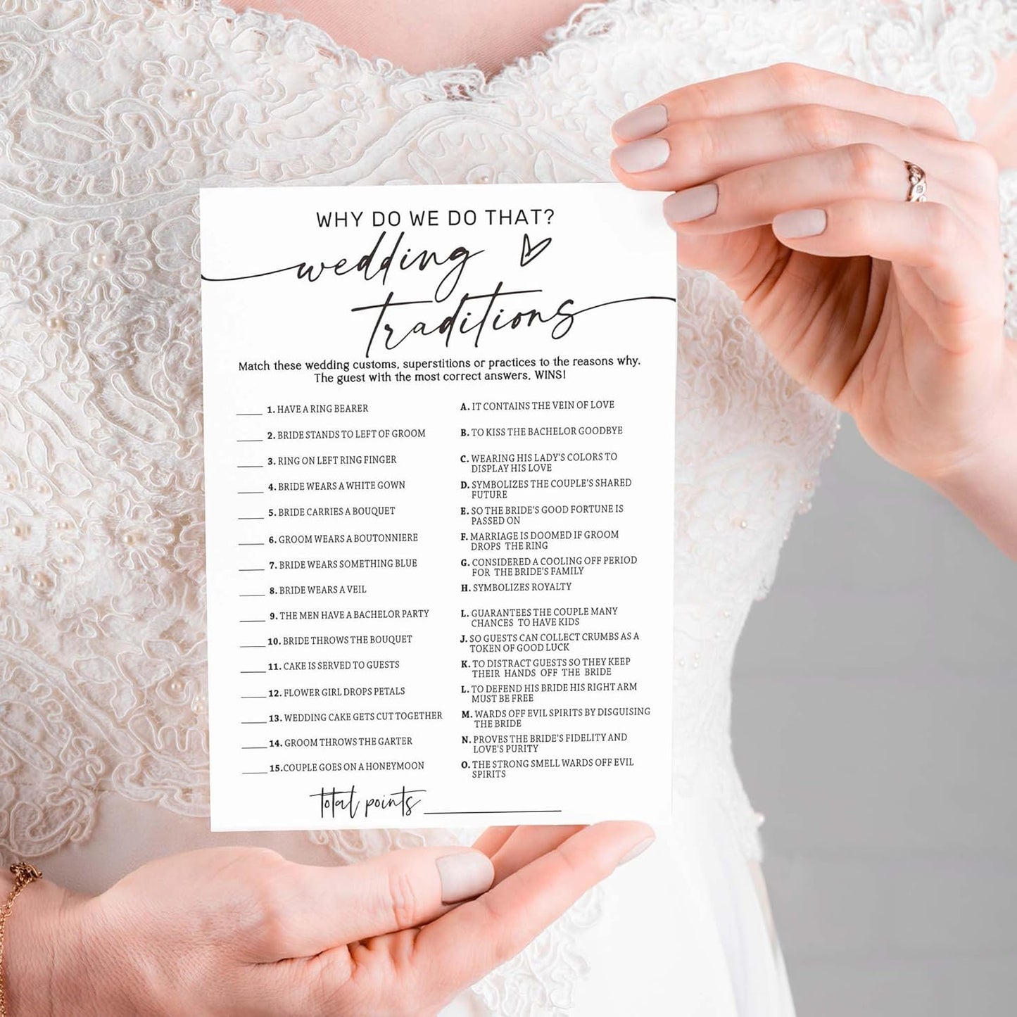 Wedding Shower Games Cards, Wedding Traditions Why Do We Do That, 25 Game Cards with 1 Answer Card, Engagement Party Wedding Games for Guests, Minimalist White Wedding Party Supplies - A08