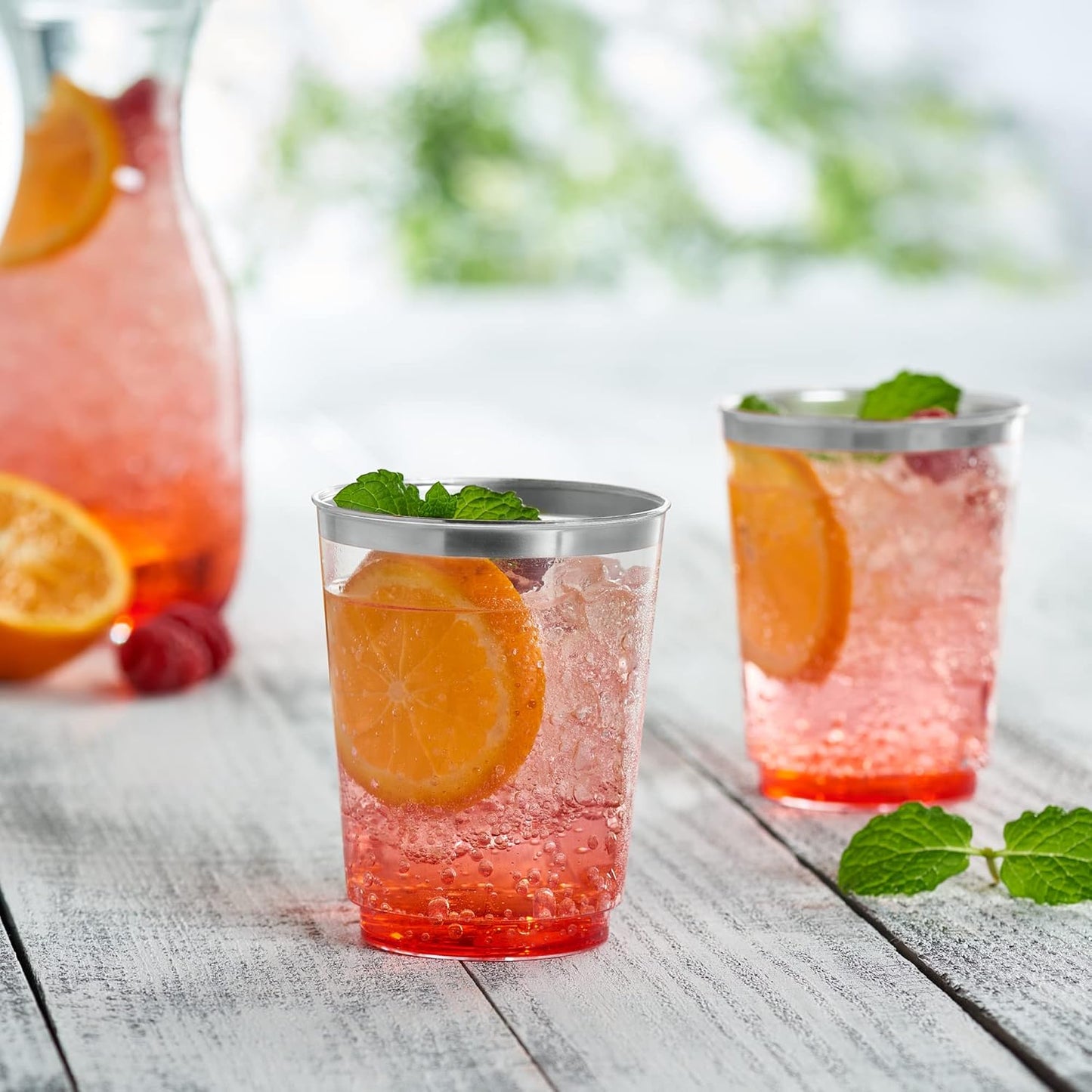 PLASTICPRO Disposable 8 oz Crystal Clear Plastic Tumblers With Silver Rim for Party's & Weddings pack of 50