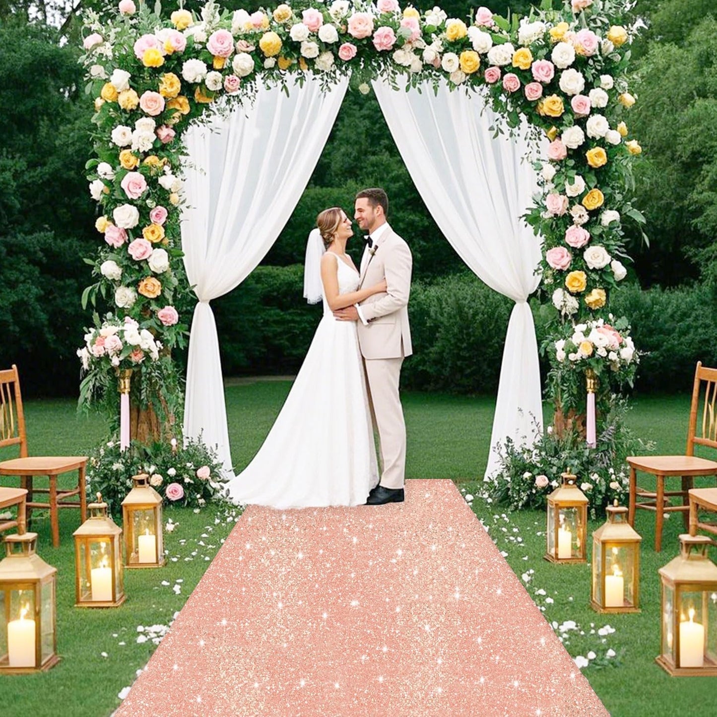 FUHSY Rose Gold Wedding Aisle Runner Sequin Aisle Runners for Weddings 4FT x 15FT Glitter Carpet Runner Rug Wedding Floor Runners Glitter Runway Carpet for Ceremony Bridal Shower Decoration