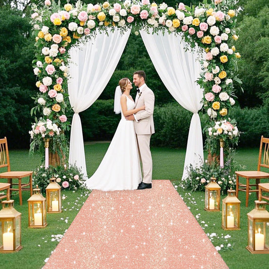 FUHSY Rose Gold Wedding Aisle Runner Sequin Aisle Runners for Weddings 4FT x 15FT Glitter Carpet Runner Rug Wedding Floor Runners Glitter Runway Carpet for Ceremony Bridal Shower Decoration