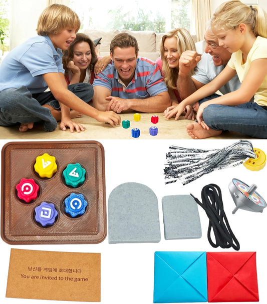 Gonggi Korean Game Stone Set,Traditional Korean Tossing Stone Game, Korean Gonggi Jack Stone Pebbles Set(BrownBase, Full Set)