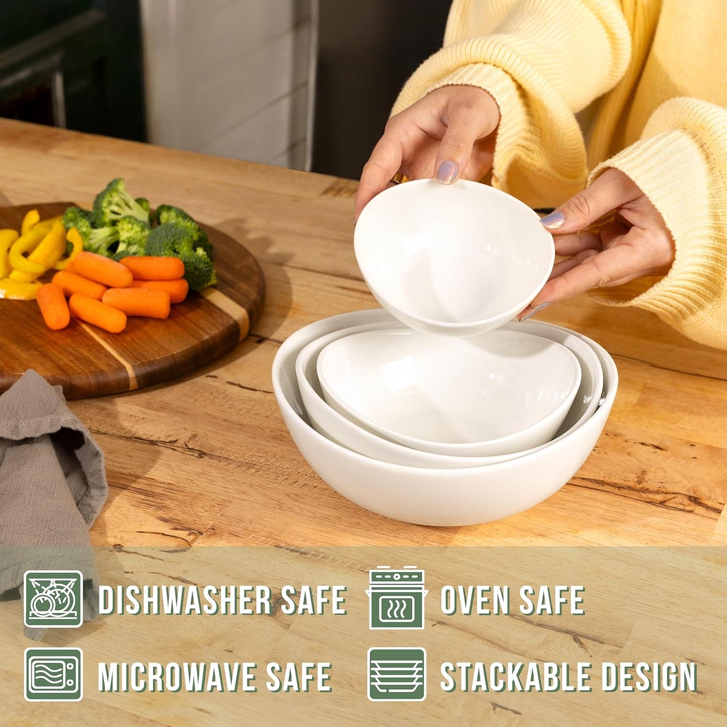 Home Beets White Ceramic Serving Bowls for Entertaining, 10-18-28-42 Ounce, Microwave, Oven & Dishwasher Safe, Large Serving Dishes, Prep Salad Bowls for Pasta, Parties, Catering, Set of 4