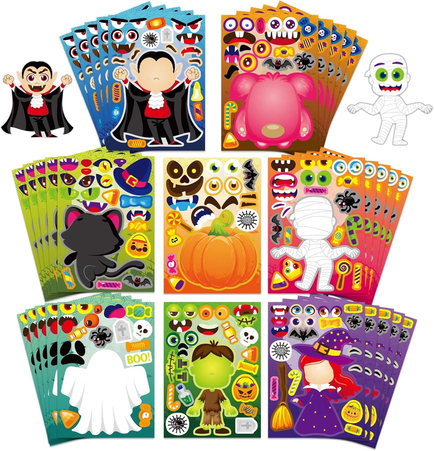 Halloween Make a Face Stickers 40PCS - Mix and Match Character Sheets With Vampires, Witches, Mummies, Zombies, Ghosts, Monsters - Party Games