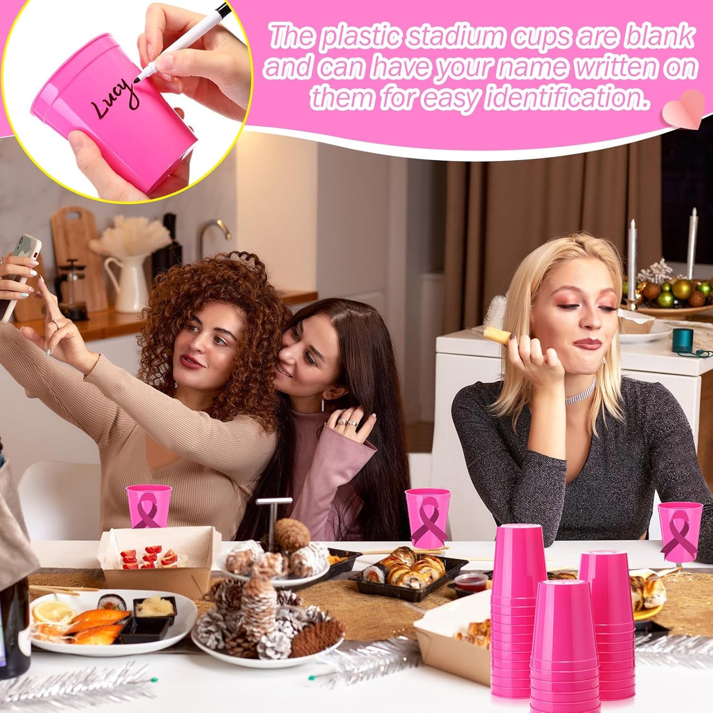 Yungyan 50 Pack 16oz Stadium Cups Reusable Plastic Cups Blank Drink Tumblers for Parties, Events, DIY Projects, 4.5 x 3.54 x 2.72 Inch (Rose Red)