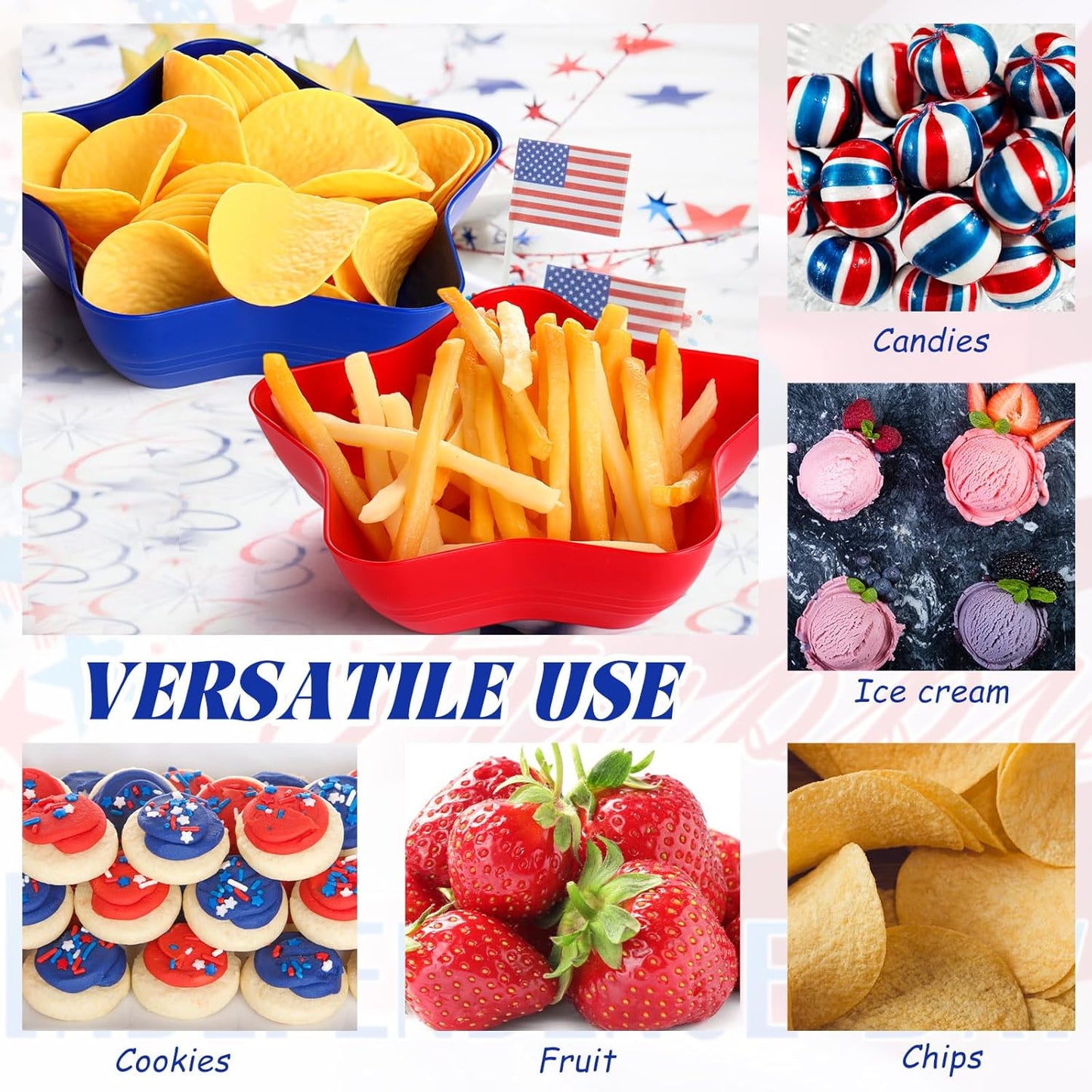 Honeydak 20 Pcs Veterans Day Plates Patriotic Dishes Star Shaped Dessert Bowls Red Blue Star Bowls for Veterans Day Plastic Candy Snack Fruit Dishes for BBQ Party Favors