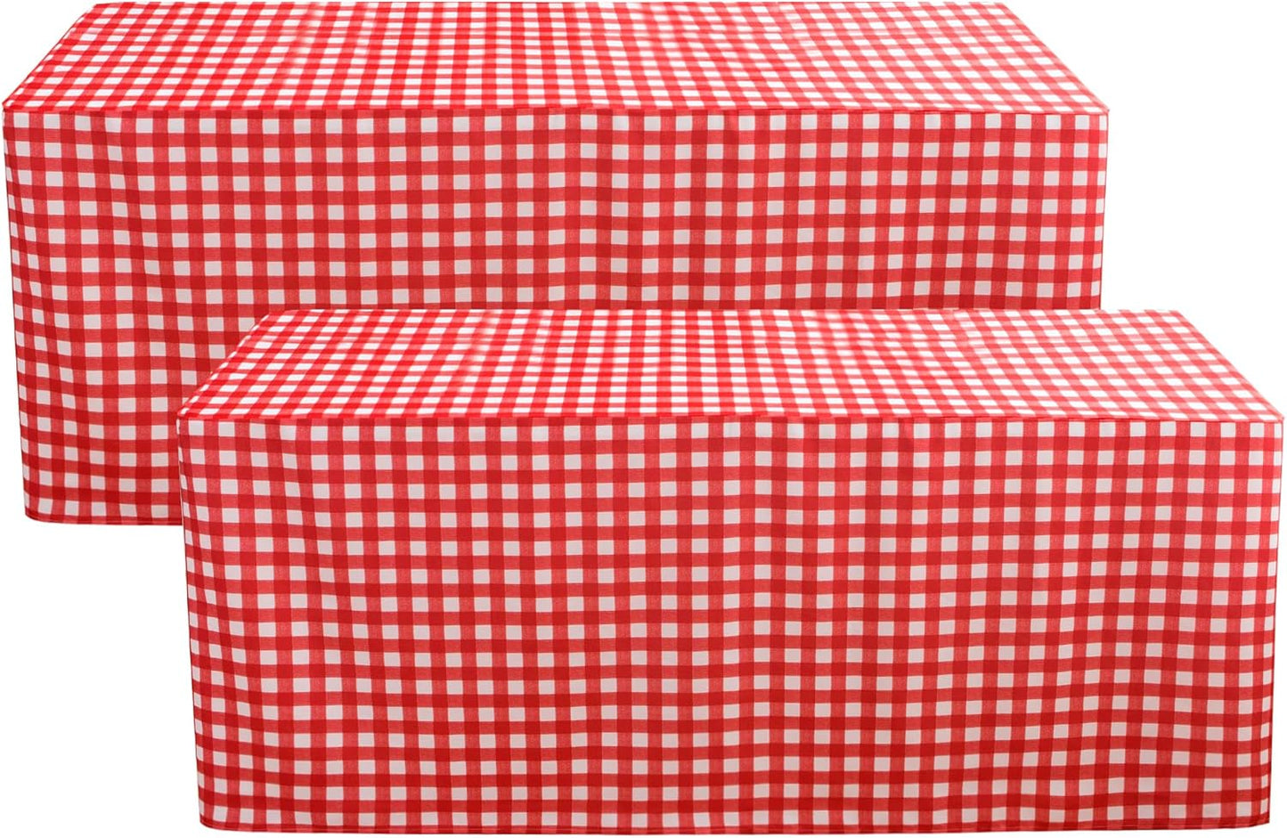 HolidayIdeas 2 Pack Checkered Fitted Table Clothes - 48 x 24 Inch - Rectangle Tablecloths for 4 Foot Tables, Buffalo Plaid Table Covers for Party, Picnic, Trade Show (Red and White)