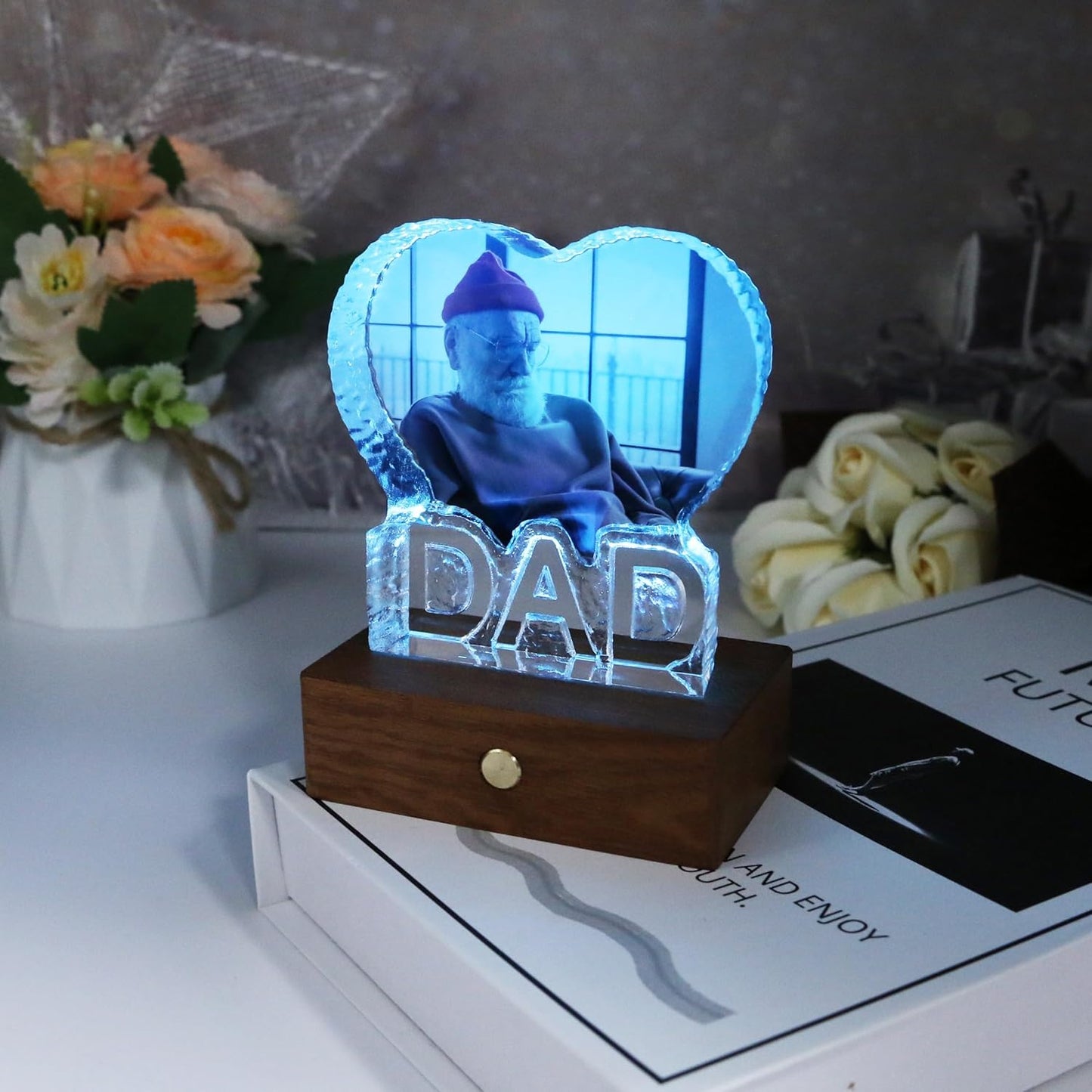 Gifts for Father Personalized Custom Heart-shaped Crystal Photo frame, Gift for Dad, Grandfather, Husband, Father, Men for Christmas, Fathers Day, Birthday, Wedding Anniversary