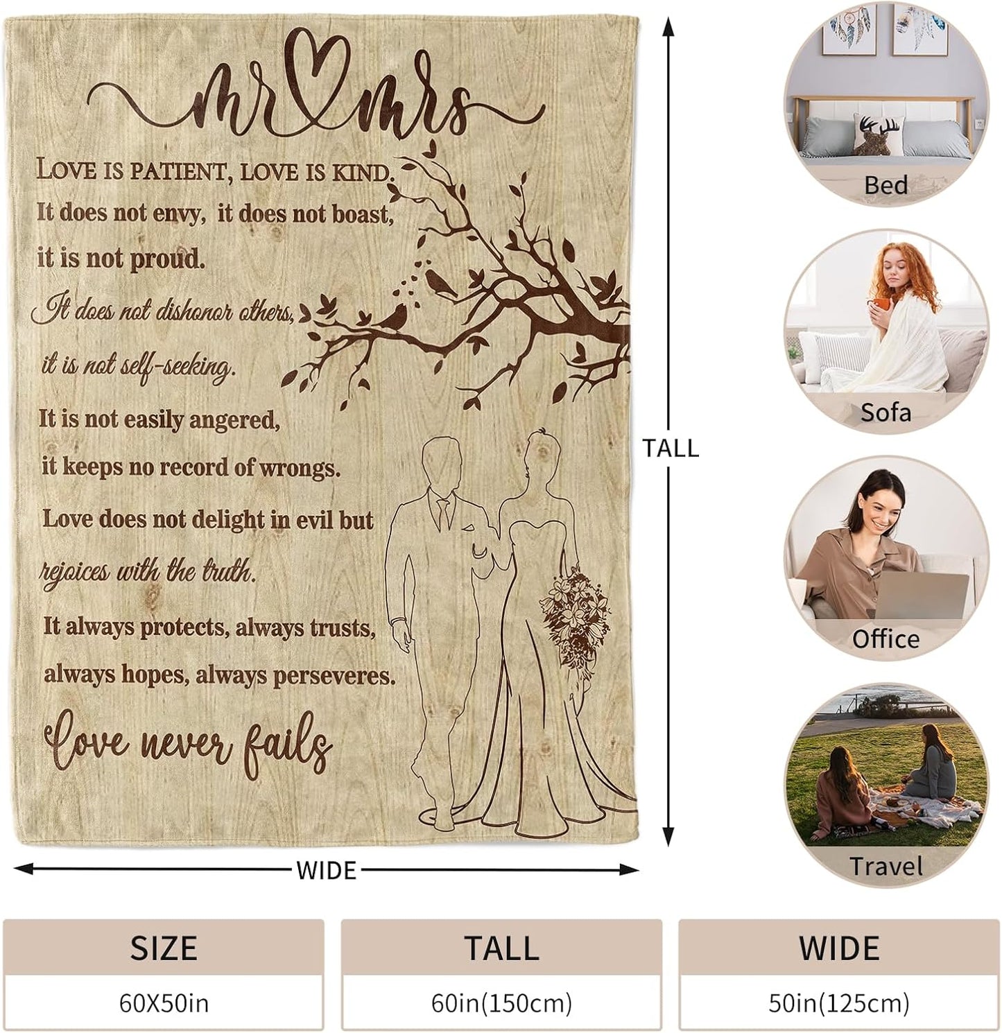 Wedding Gifts for Couples 2025 Soft Blanket, Bridal Shower Gifts for Bride to Be, Anniversary Romantic Gifts for Her, Wedding Gifts for Newlyweds Wedding Throw Blanket 60 * 50