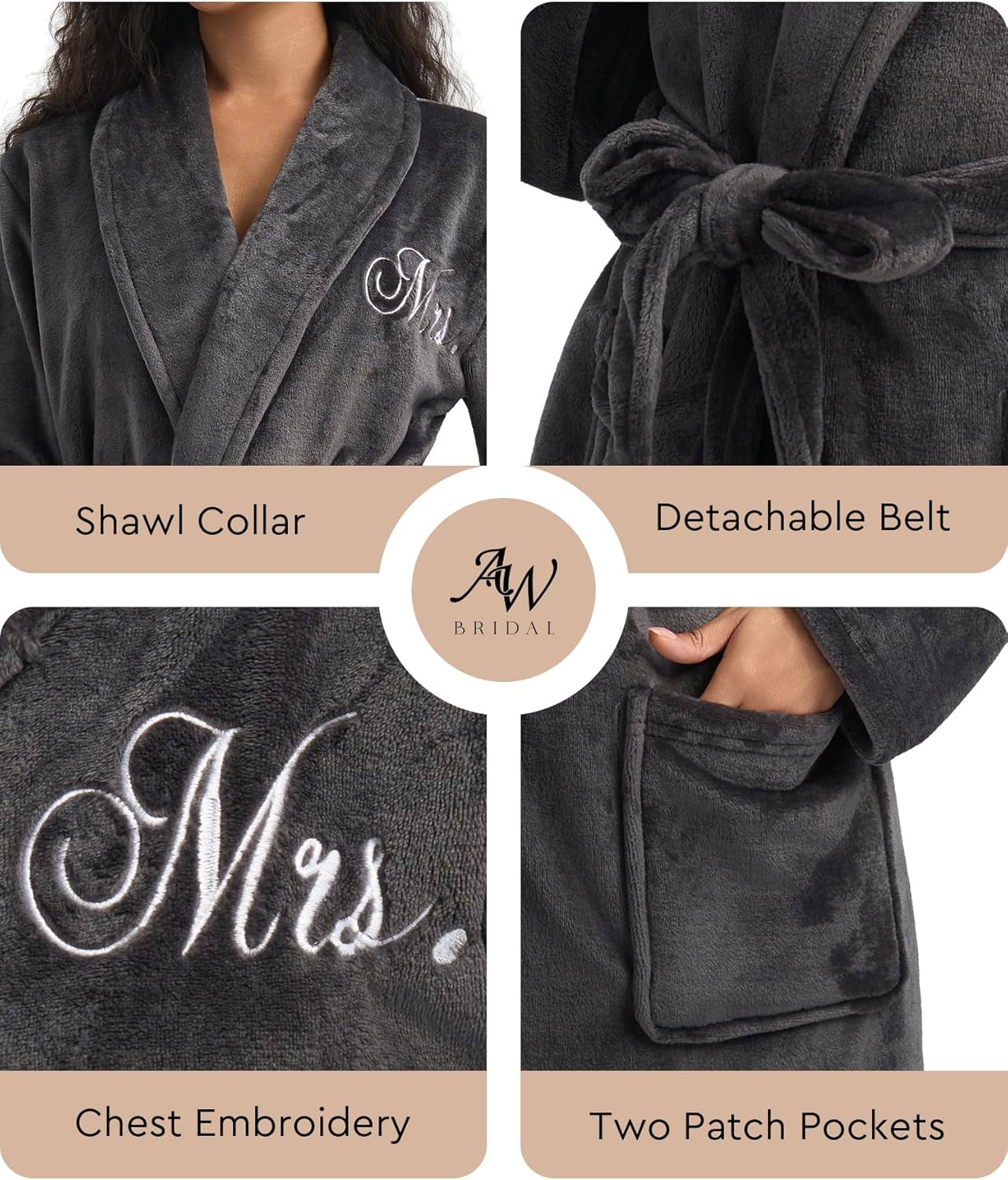 AW BRIDAL 2Pcs Mr and Mrs Robes for Couples Fleece, Matching Long Hooded Robes for Men Women, His and Hers Wedding Gifts