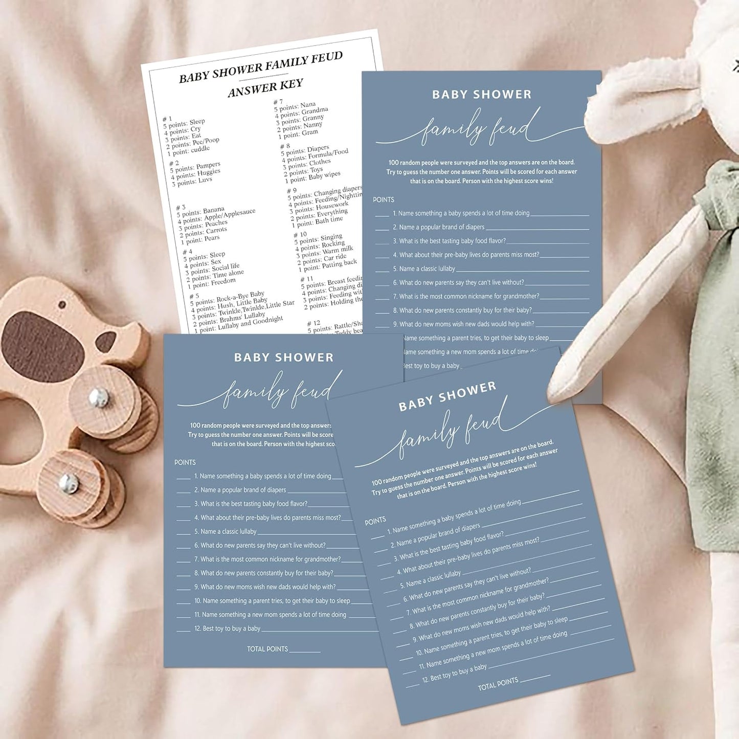 Family Feud Baby Shower Game - Pack of 30 Cards, Answer Key, Gender Neutral Decorations, Feud Game Supplies-07D-Mazarine