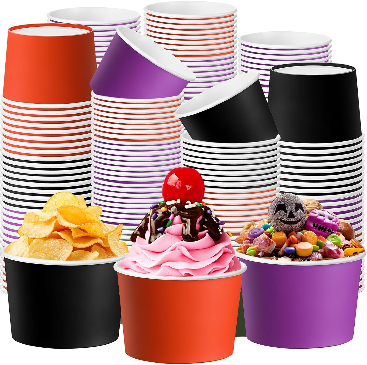Paper Ice Cream Cups 9oz Colored Disposable Dessert Bowls for Hot or Cold Food Party Cups for Birthday Baby Shower Easter Party Supplies(Halloween Color,60 Pcs)