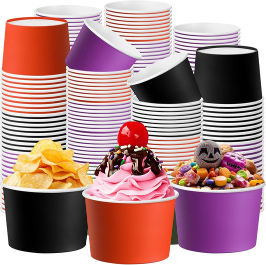 Paper Ice Cream Cups 9oz Colored Disposable Dessert Bowls for Hot or Cold Food Party Cups for Birthday Baby Shower Easter Party Supplies(Halloween Color,60 Pcs)