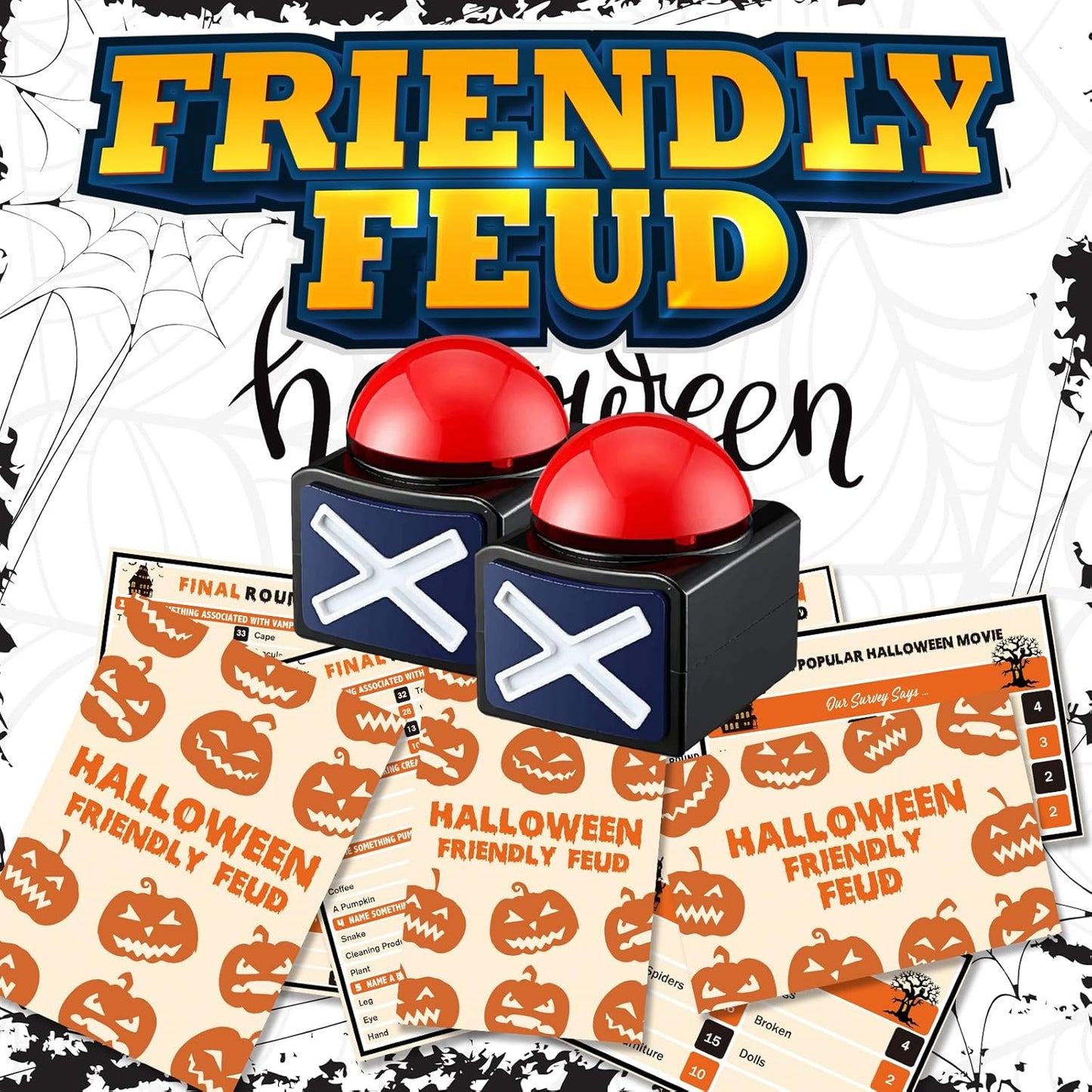 Halloween Friendly Feud Game with Two Buzzers, Halloween Party Supplies, Holiday Group Game - SC002-B
