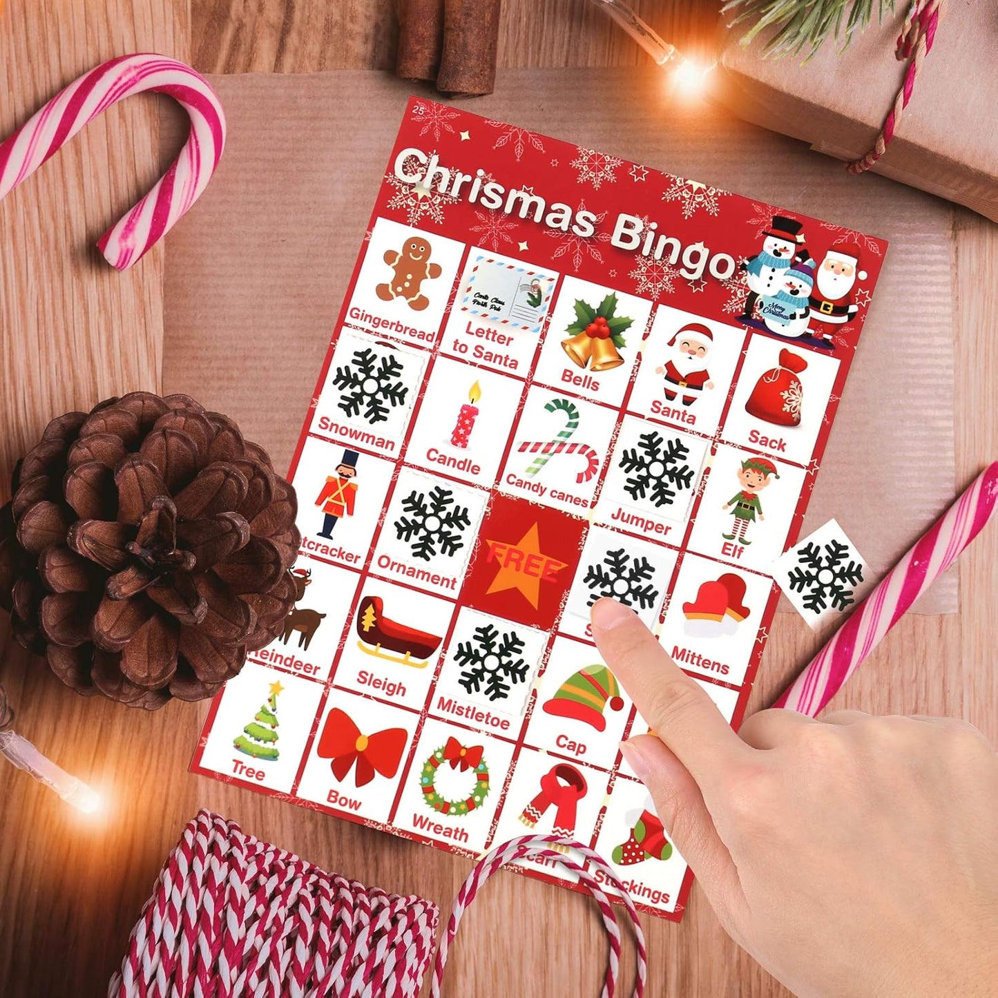 V-Opitos Christmas Bingo Game, 32 Players - Christmas Party Games for Kids and Adults, Xmas Bingo Card for Family/Class/Group Activities