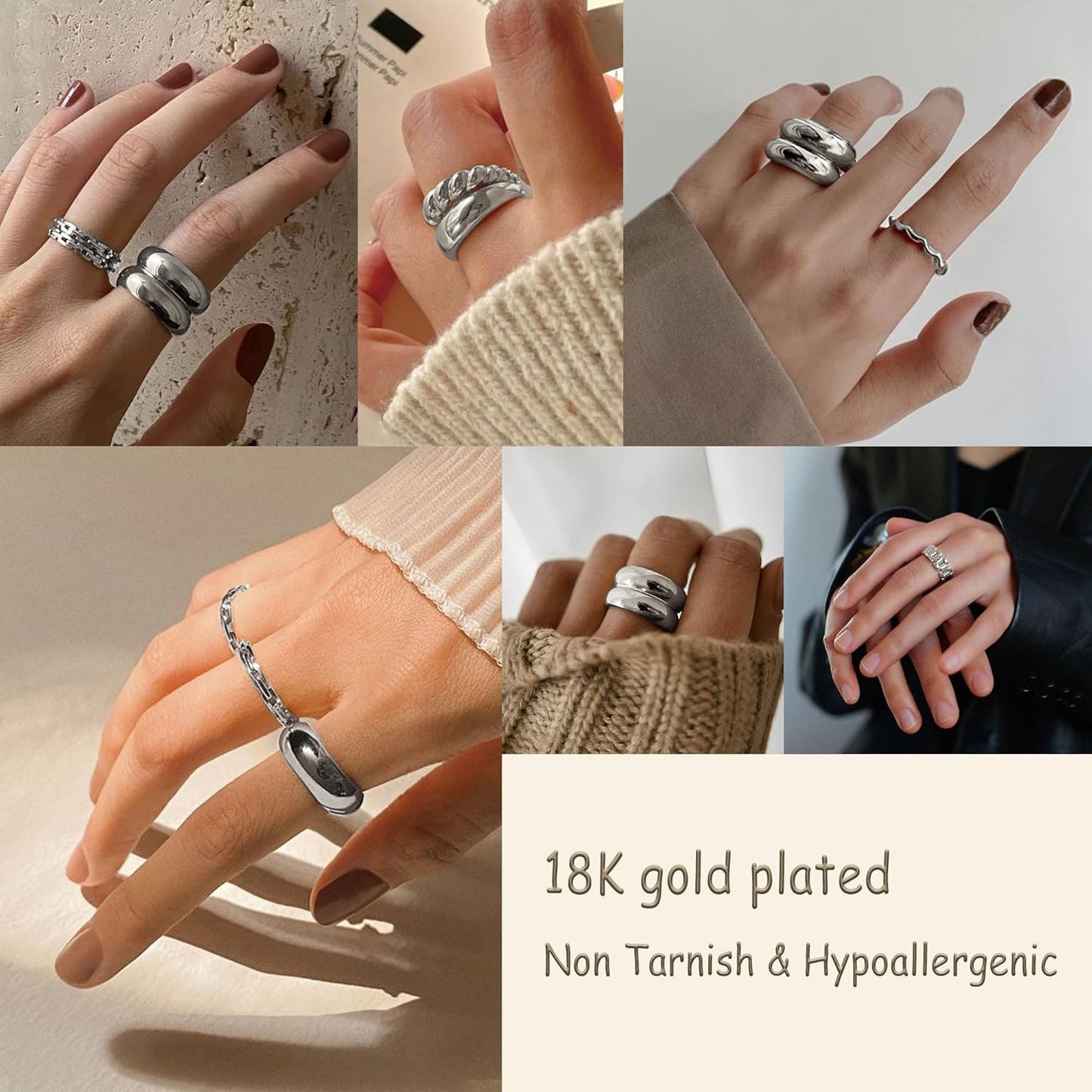 FAXHION 12PCS Gold Stackable Rings Set for Women, 18K Gold Plated Open Stacking Knuckle Ring, Adjustable Chunky Signet Band Statement Ring for Gift