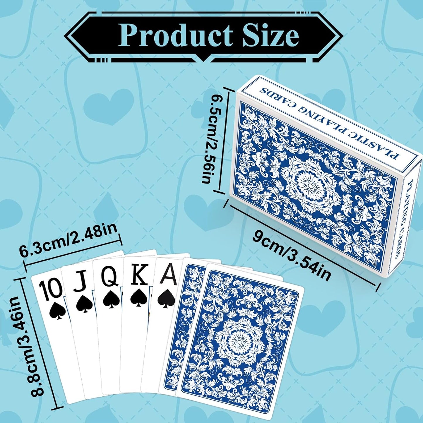 Plastic Playing Cards Waterproof Cards Poker Card 2 Pack Playing Card Large Print for Adults Seniors, Deck of Card Set Poker Cards for Beach Trip Pool Party Games (Blue)