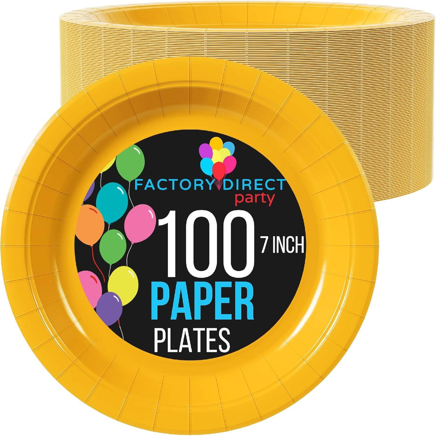 Exquisite Party Solids Yellow Paper Plates Disposable Heavy Duty 7 Inch Yellow Disposable Plates For Party 100 Pcs Heavy Duty 350 GSM, Birthday Supplies