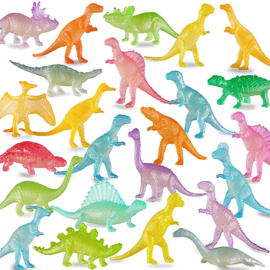 96 Piece Glow in Dark Mini Dinosaur Toy Set(24 Style), Plastic Realistic Dino Figure, Kid Birthday Party Favors Supplies Goody Bag Valentines Day Gift Pinata Stuffers Easter Eggs Easter Basket Filler