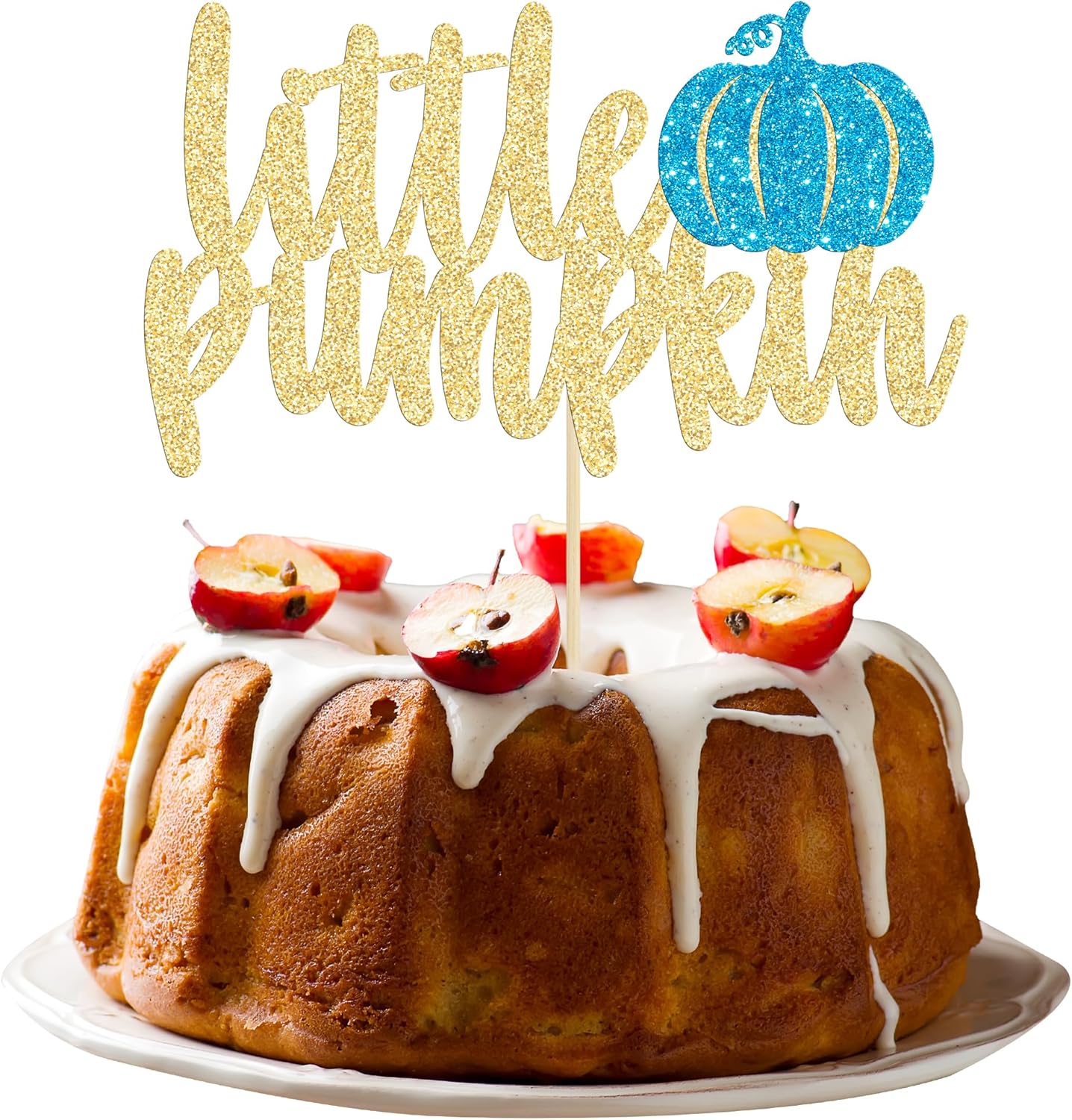 Gyufise Little Pumpkin Cake Topper - Blue Glitter Fall Boy Baby Shower Cake Decoration for Birthday, Halloween, Thanksgiving Party Supplies (1Pcs)