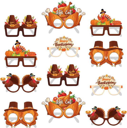 KatchOn, Happy Thanksgiving Glasses - Pack of 12 | Fall Thanksgiving Party Favors for Thanksgiving Party Decorations | Turkey Glasses, Thanksgiving Photo Booth Props | Thanksgiving Decorations