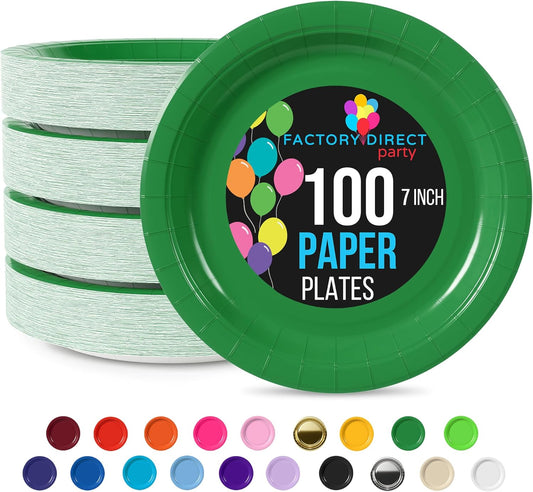 Exquisite Party Solids Emerald Green Paper Plates Disposable Heavy Duty 7 Inch Emerald Green Disposable Plates For Party 100 Pcs Heavy Duty 350 GSM, Birthday Supplies
