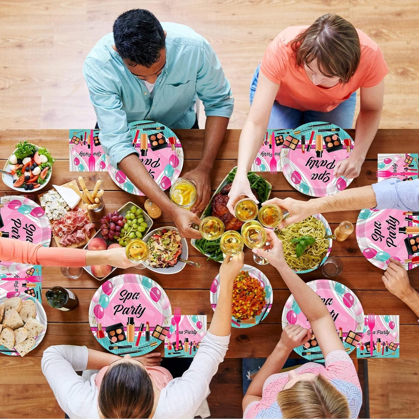 96 Pcs Spa Party Plates and Napkins Set, Spa Day Makeup Party Supplies Decorations for Girls Kids Princess Sweet Pink Make up Theme Birthday Party Tableware Kit, Serves 24