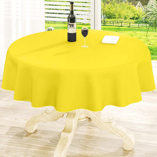 homing Round Vinyl Tablecloth, Waterproof Spillproof Plastic Flannel Backed Table Cloth, Wipe Clean Table Cover for Dining, Buffet Parties and Camping (Yellow, 60")
