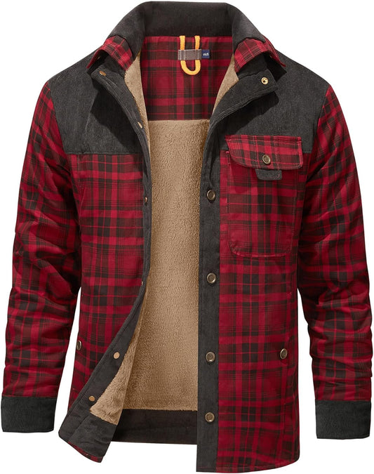 Mr.Stream Men's Outdoor Casual Vintage Long Sleeve Plaid Flannel Button Down Shirt Jacket