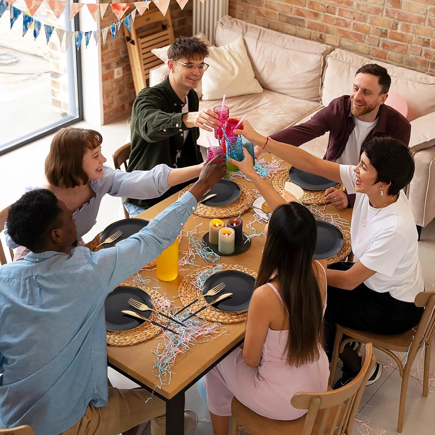 150pcs Black Plastic Plates, Black and Gold Plates,Gold Plastic Silverware,Black and Gold Dinnerware Set,Premiun Taleware,Perfect for Birthday,Party,Wedding,Anniversary