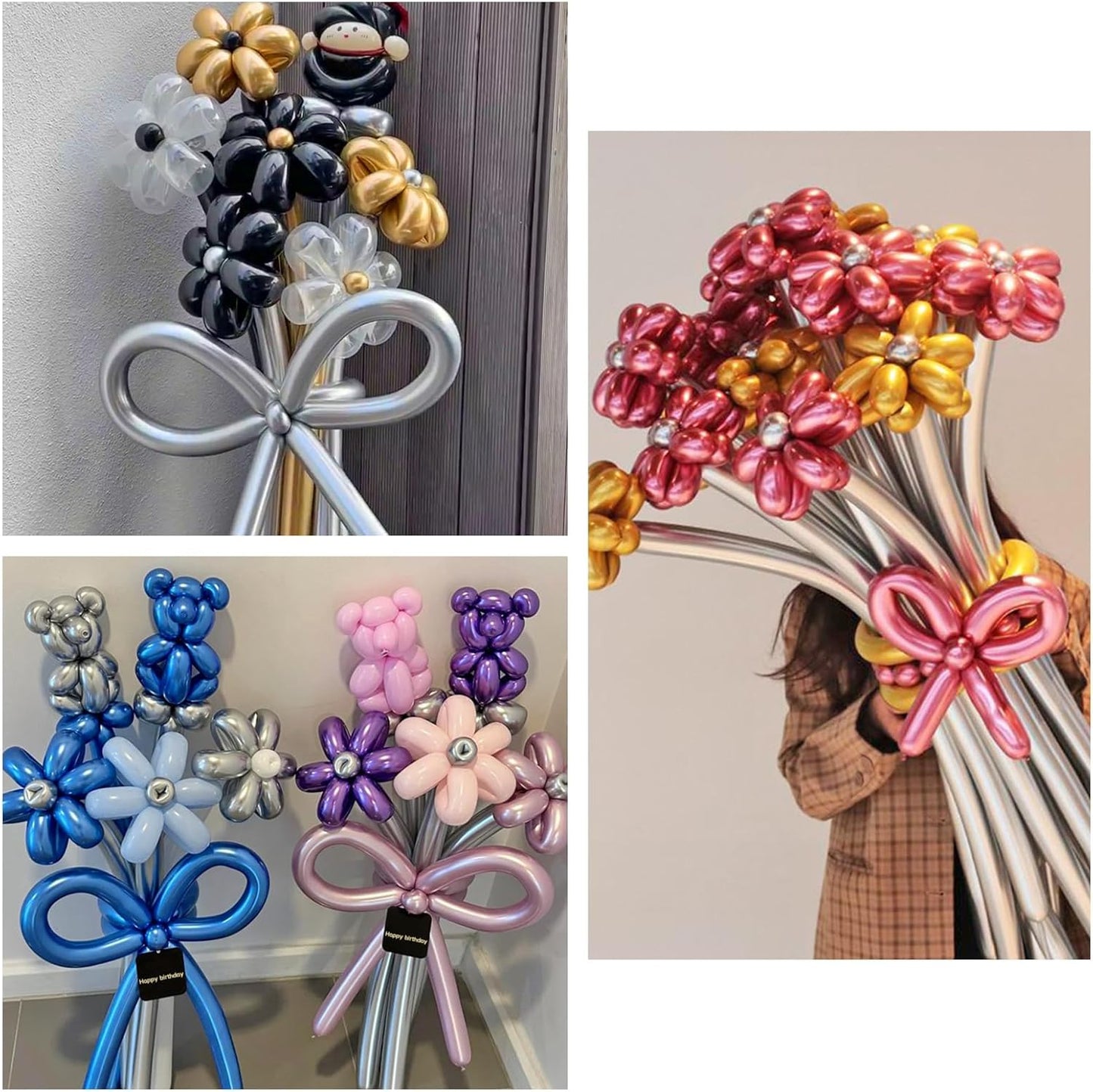 100Pcs 260 Balloons Metallic Long Balloons for balloon animals, Thickening Skinny Latex Twisting Balloon for Animals Modeling Christmas Birthday Wedding Party Decorations.(Multi)