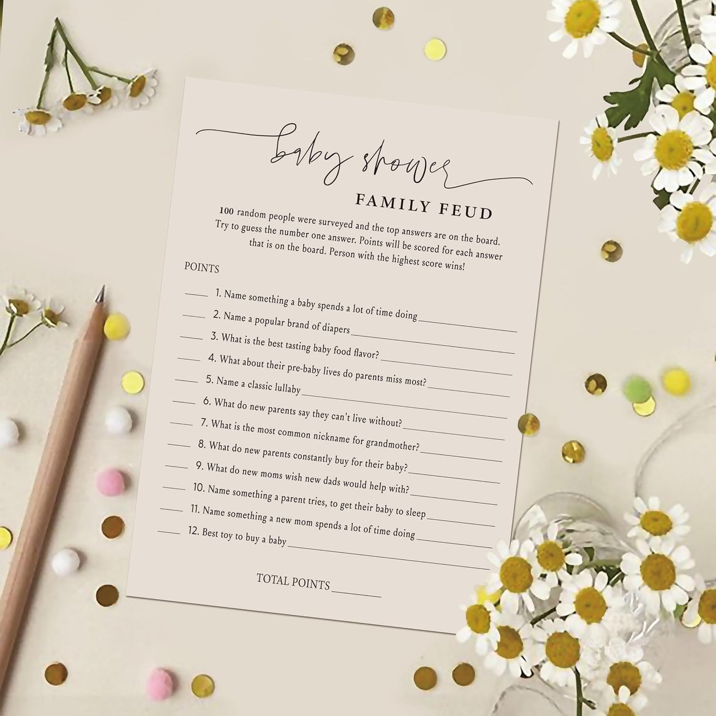 Baby Shower Family Feud Game - Pack of 30 Game Cards 1 Answer Key, Baby Shower Game for Boy & Girl, Gender Neutral Baby Shower Decorations, Baby Feud Game Supplies-06B-Light Brown