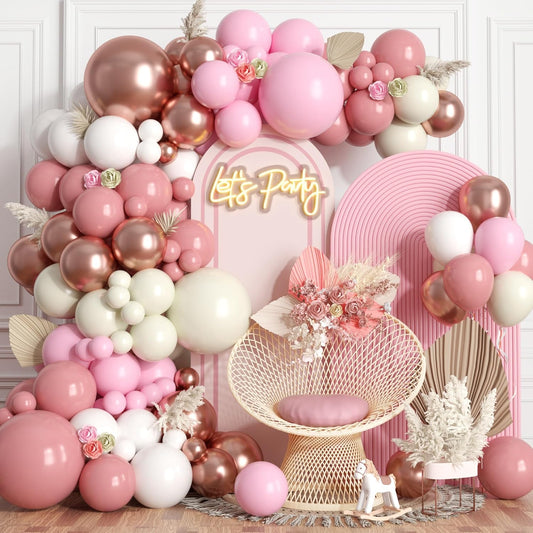 Dusty Pink Balloon Arch Kit, Rose Gold Balloon Arch Kit with 18/12/10/5 inch Dusty Pink Pastel Pink Rose Gold ivory White Latex Balloon for Birthday Baby Shower Wedding Boho Bridal Party Decorations
