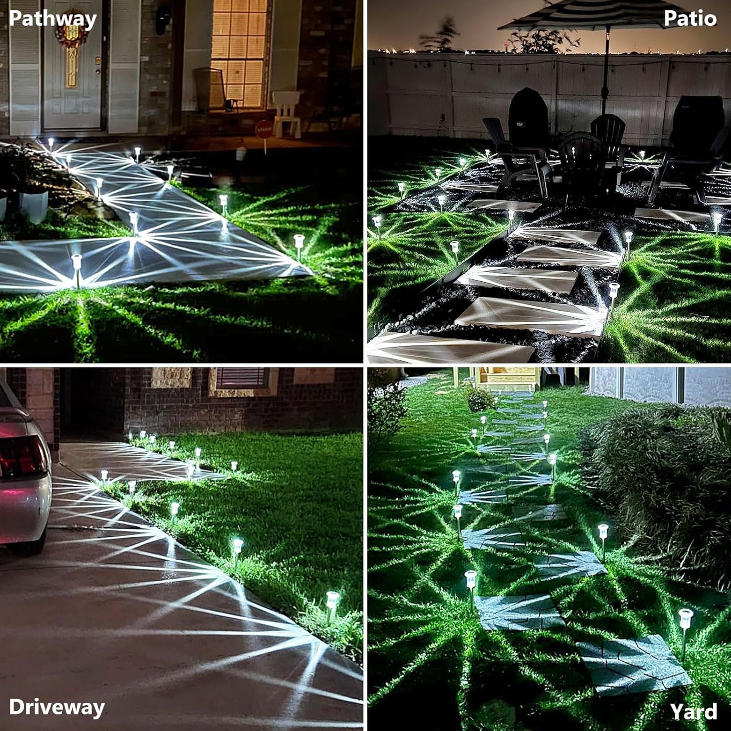 Solar Pathway Lights 10 Pack Christmas Solar Lights Outdoor Waterproof 6000K Cold White Yard Lighting, LED Stainless Steel Stake for Garden Outside Landscape Lawn Driveway Walkway Path