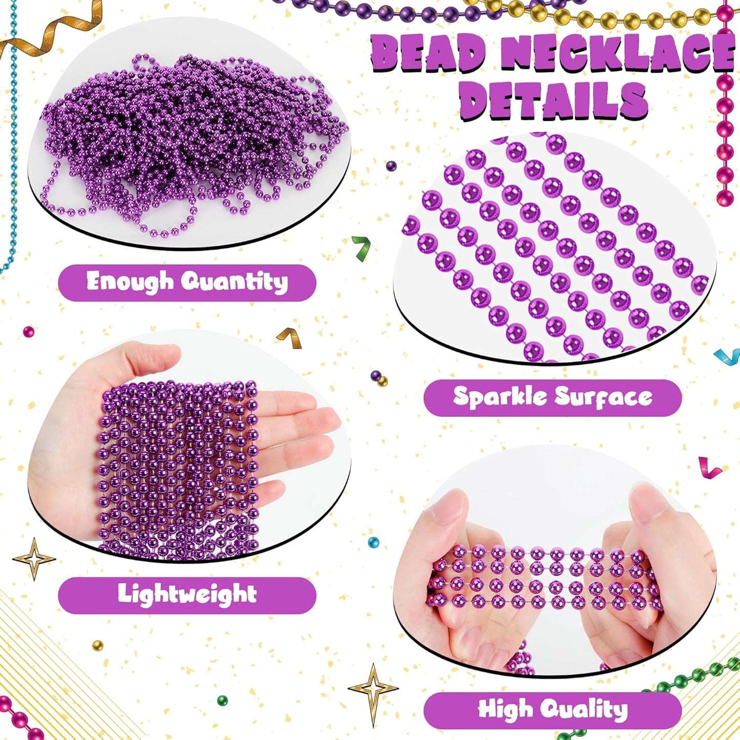 12 PCS Purple Mardi Gras Beads, 33" Mardi Gras Beads Bulk, Purple Bead Necklace, Mardi Gras Throws Accessory Set, Round Beads Necklaces for Mardi Gras Carnival Celebrations