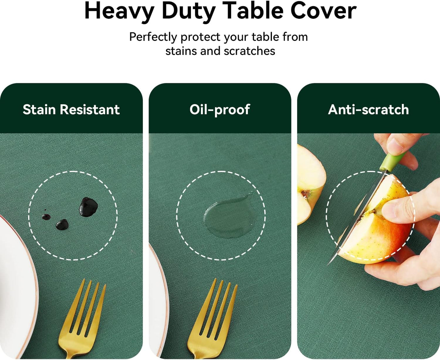 Romanstile Christmas 100% Waterproof PVC Tablecloth, Rectangle Oil Spill Proof Stain Resistant Vinyl Table Cloth, Wipe Clean Plastic Table Covers for Kitchen/Dining/Parties - 54 x 120 Inch, Dark Green