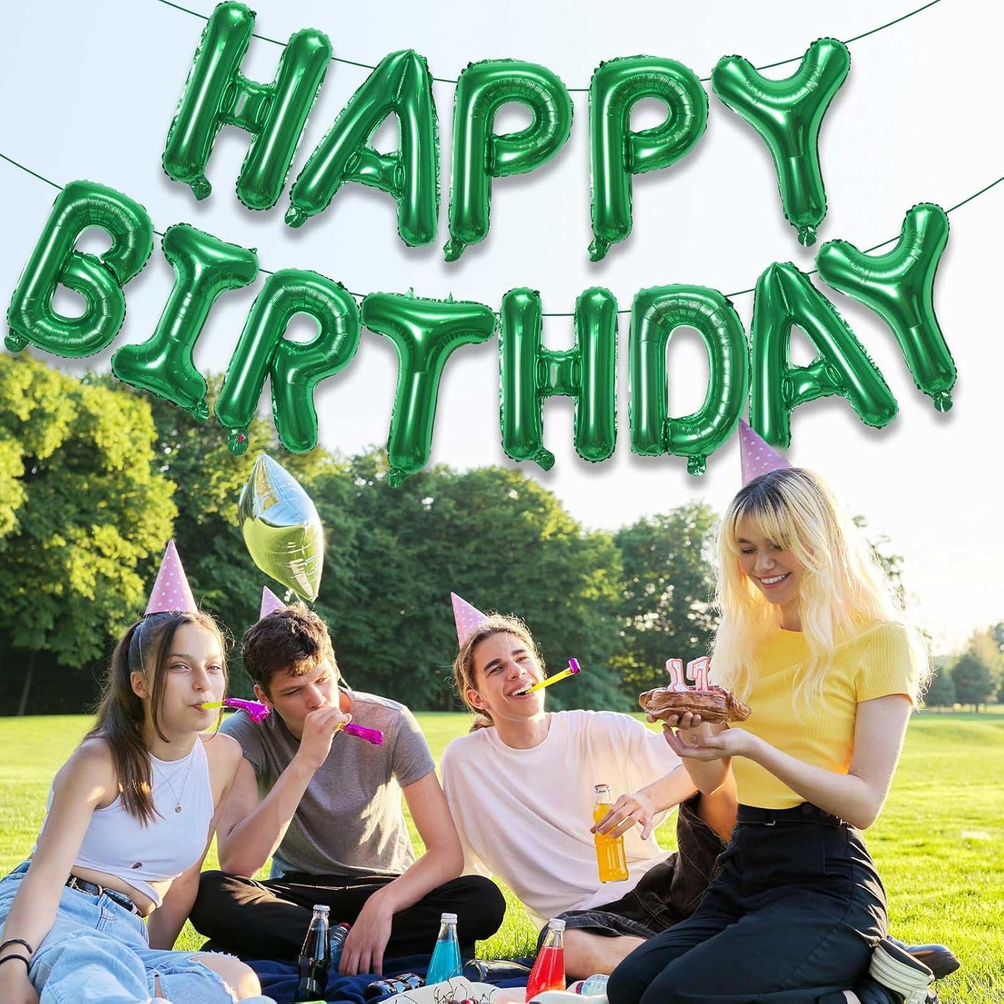 KALOR Green Happy Birthday Balloons Banner, 16 Inch Mylar Foil Letters Balloon Sign for Women, Men, Boys & Girls Kids Birthday Decorations Photo Backdrop