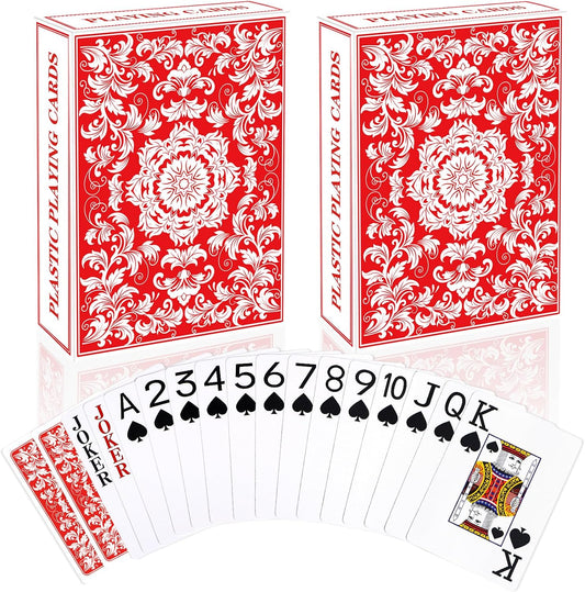 Plastic Playing Cards Waterproof Cards Poker Card 2 Pack Playing Card Large Print for Adults Seniors, Deck of Card Set Poker Cards for Beach Trip Pool Party Games (Red)