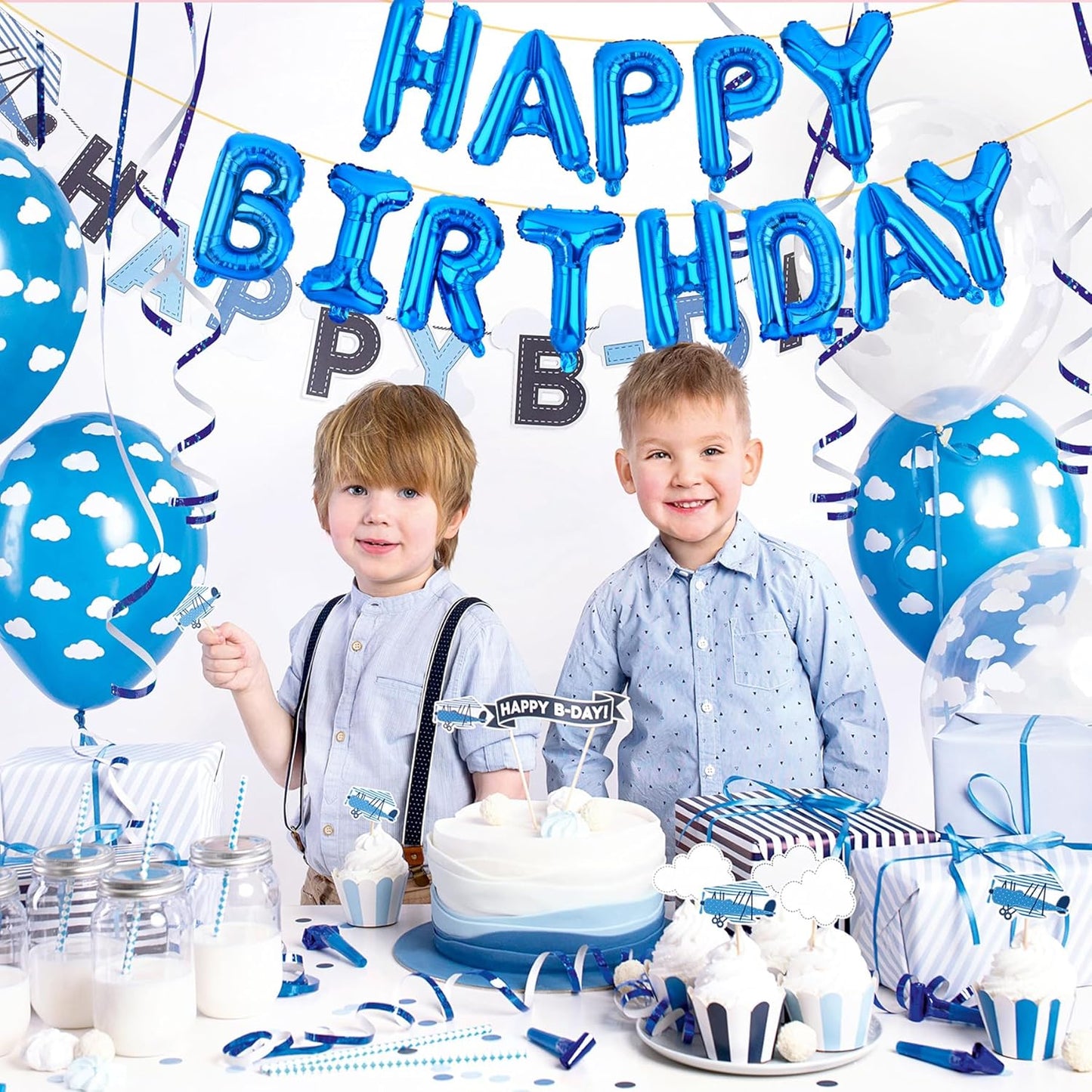 LIOZEOKUN Happy Birthday Balloon Letters 16 inch Mylar Foil Birthday Balloons Banner Sign for Birthday Party Decorations Supplies (Blue)