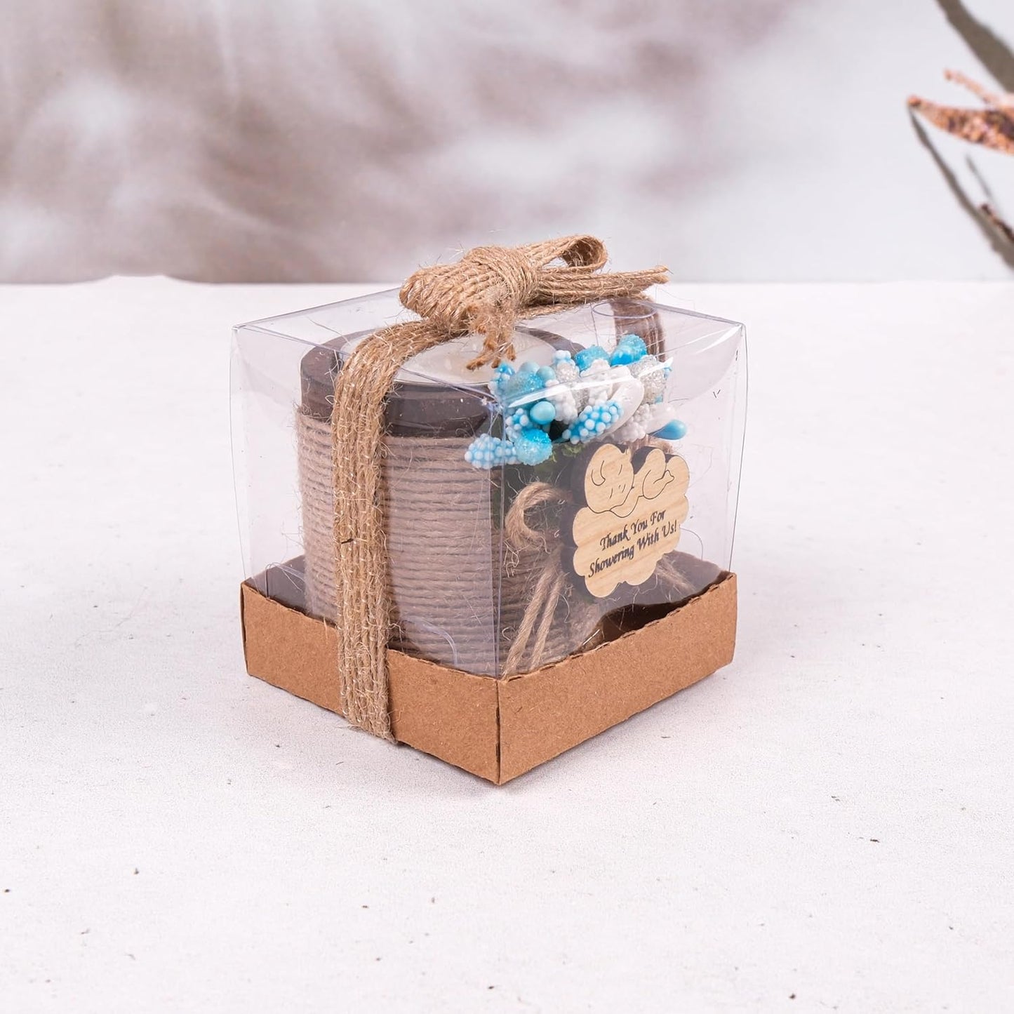 HTF Pack of 10 Baby Shower Decorations Wood Tealight Candle Holder, Babyshower Gifts, Gender Reveal Favors, Baby Shower Favors Wood Candle Holders (BS-Blue, Dark Brown)