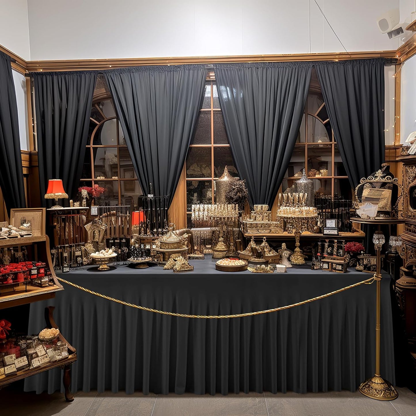 2 Packs Black Table Clothes for 4 Foot Rectangle Tables, One-Piece Wrinkle Resistant Stretch Spandex Table Covers with Skirt for Event Banquet Wedding Birthday Party