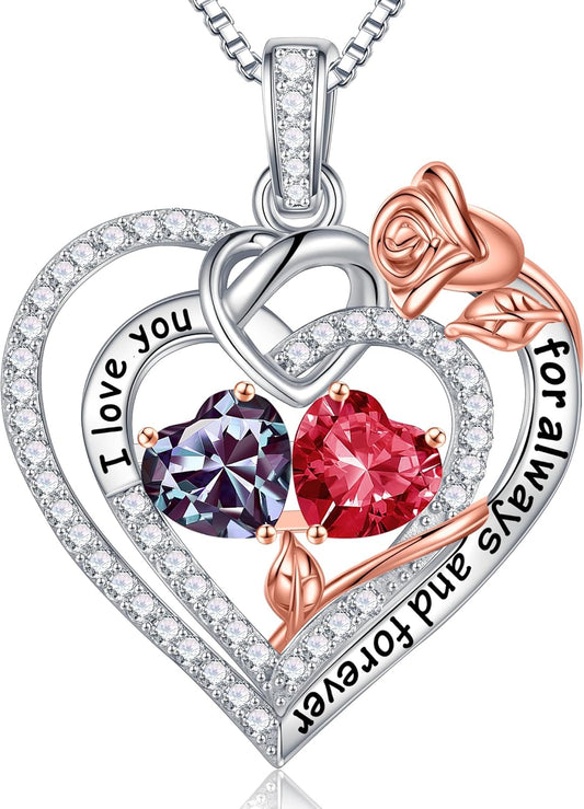 Iefil Christmas Gifts for Wife Women - 925 Sterling Silver Double Birthstone Necklace, Anniversary Birthday Gifts for Women, Jewelry Gift for Wife Girlfriend Mom Her