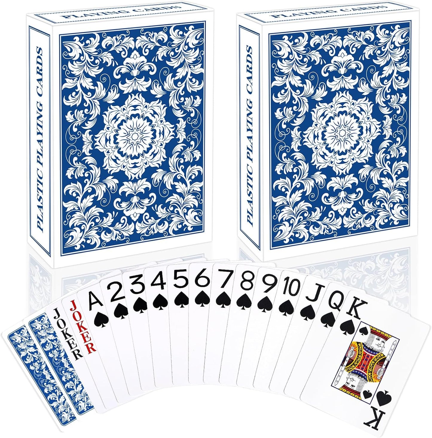 Plastic Playing Cards Waterproof Cards Poker Card 2 Pack Playing Card Large Print for Adults Seniors, Deck of Card Set Poker Cards for Beach Trip Pool Party Games (Blue)