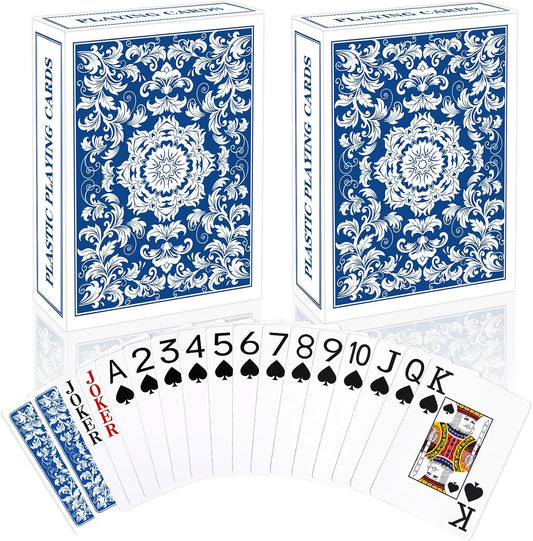 Plastic Playing Cards Waterproof Cards Poker Card 2 Pack Playing Card Large Print for Adults Seniors, Deck of Card Set Poker Cards for Beach Trip Pool Party Games (Blue)
