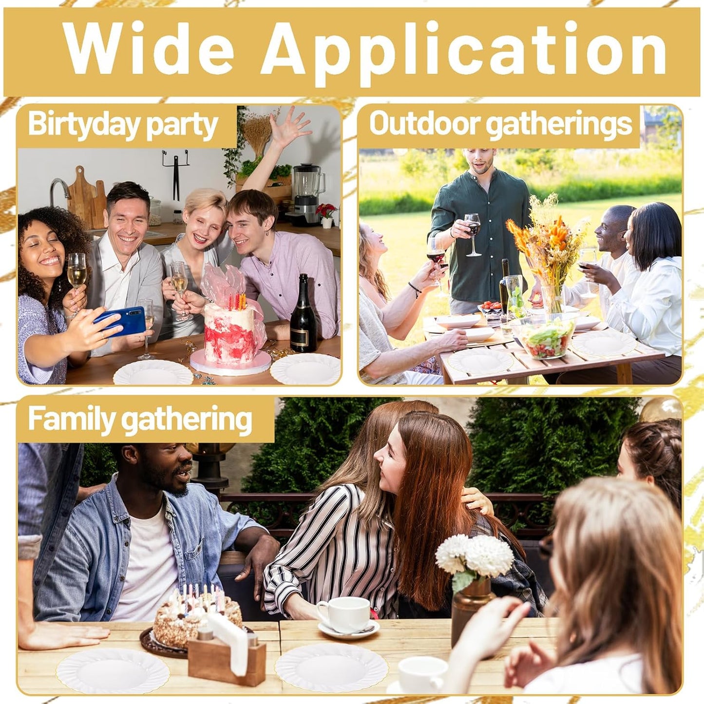 YOUBET 50 Pack Clear Scalloped Plastic Plates - 10.25 Inch Clear Gold Disposable Plates - High End Elegant Vintage Dinner Plate for Party & Weeding & Birthday & Thanksgiving