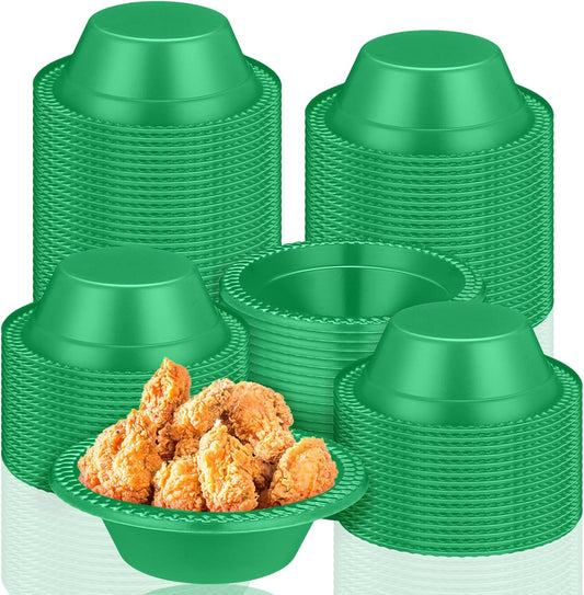 Lallisa 100 Pcs 12oz Dark Green Disposable Plastic Bowls Dessert Cups Ice Cream Snack Salad Soup Food Serving Bowls for Party Favor Picnic