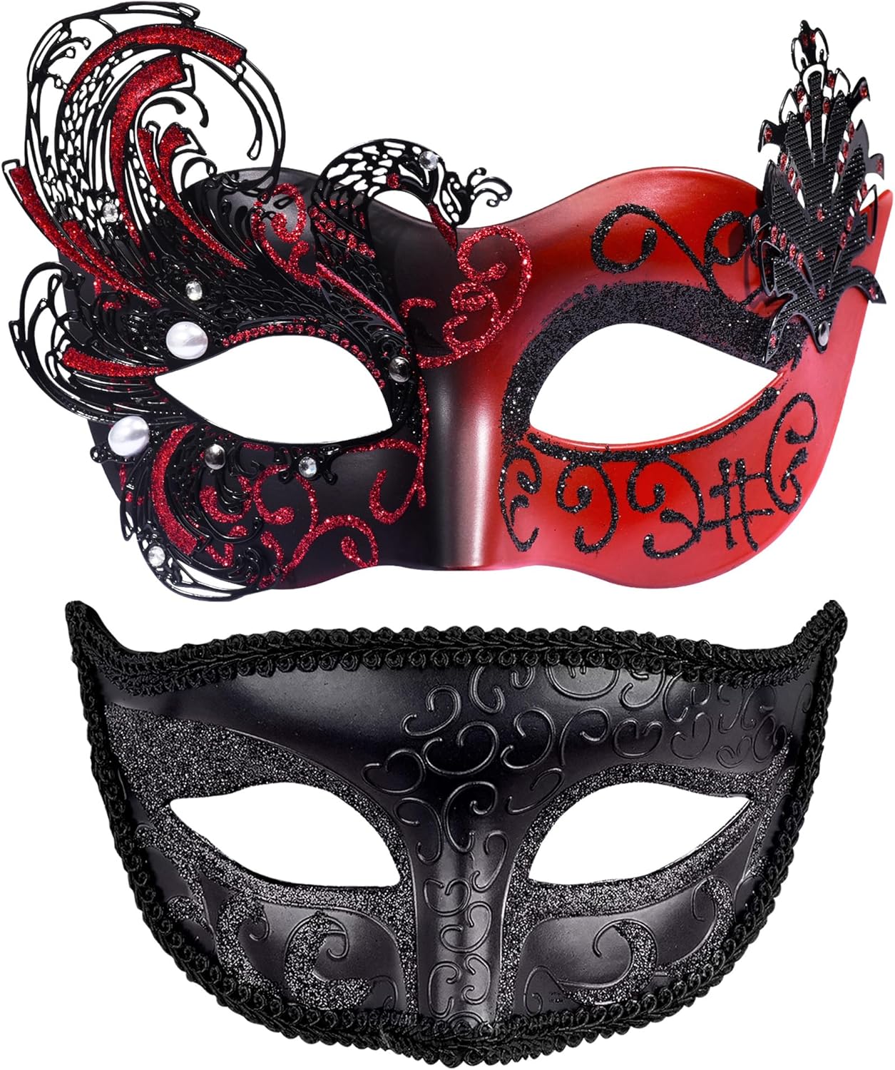 SIQUK Couple Masquerade Masks Metal Venetian Party Mask Halloween Costume Mask Mardi Gras Mask for Couples Women and Men