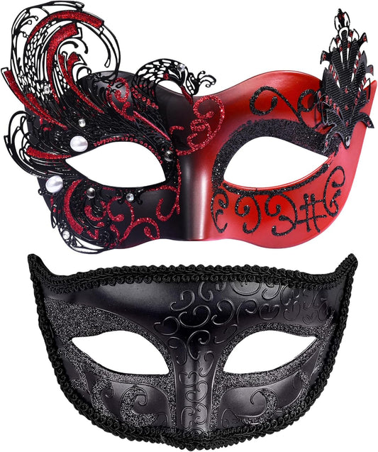 SIQUK Couple Masquerade Masks Metal Venetian Party Mask Halloween Costume Mask Mardi Gras Mask for Couples Women and Men